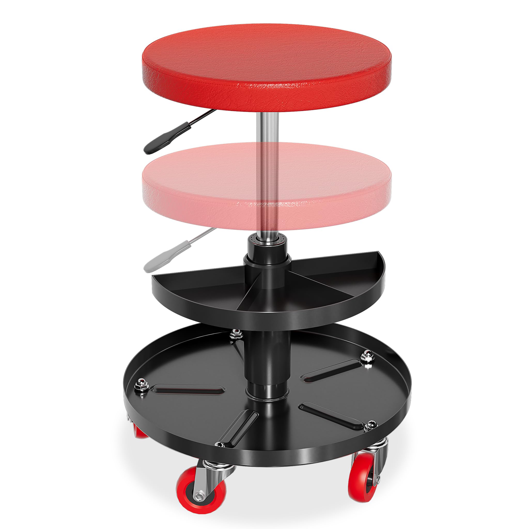 Workshop Stool with Wheels, Height Adjustable with Shelf, Workshop Chair, Work Chair, Garage Seat, Load Capacity 130 kg, Diameter 38 x 41 cm