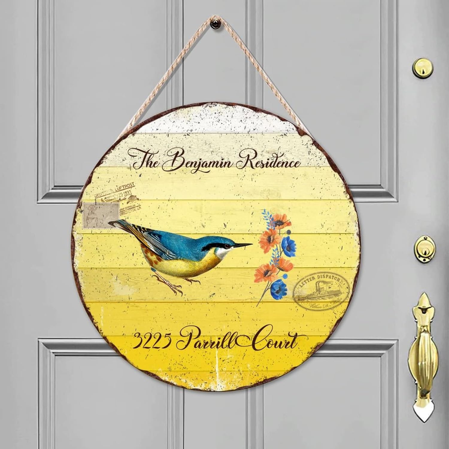 Custom Name Home Address Hummingbird Wood Door Sign, Wall Door Hanging Sign, 16" x16" Hummingbird Front Door Sign, Funny Farmhouse Backyard Door Hanger Wall Decor Housewarming Gifts