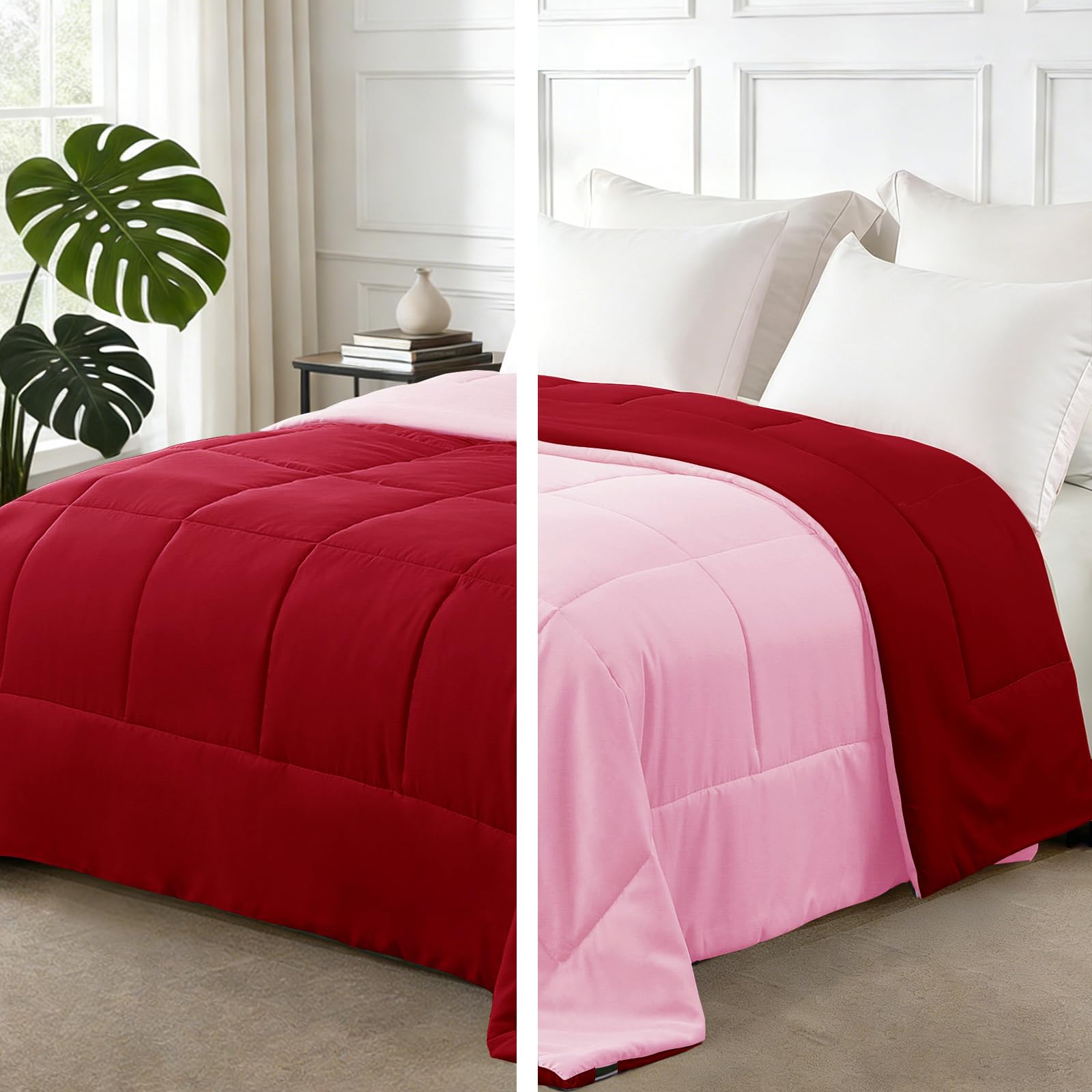 Exclusivo Mezcla 7.5 Tog King Size Duvet All Seasons, Ultra Soft Reversible Coverless Duvet, Lightweight Down Alternative Comforter, 230x220 cm Red/Pink โ image 1