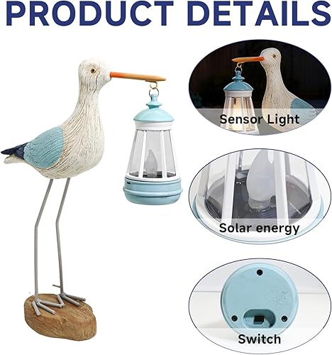 Miniatura 4 de Estatua de gaviota de 8.3 pulgadas para decoración de jardín y hogar, luces solares al aire libre, ideal para regalos de jardinería para mujeres,