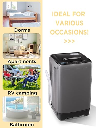 Miniatura 5 de Krib Bling Lavadora completamente automática de 17.7 libras con pantalla LED, lavadora de lavandería compacta portátil con bomba de drenaje, 10