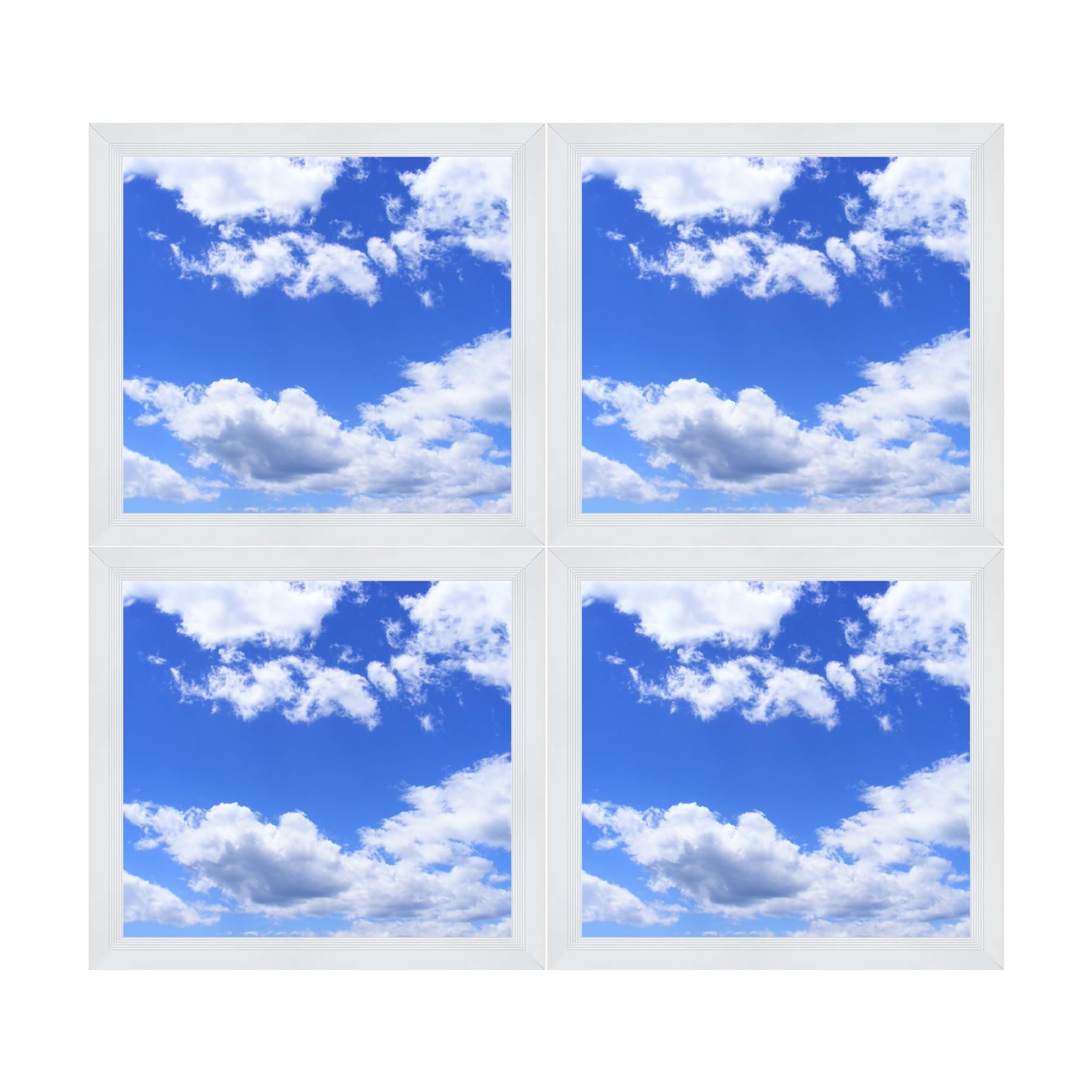 G.W.S® Sky Cloud Pattern Ceiling Light, Slim 3CCT 595mmx595mm (2'x2') Square LED Recessed Flat Panel Light, 0-10V Dimming, Pack of 4