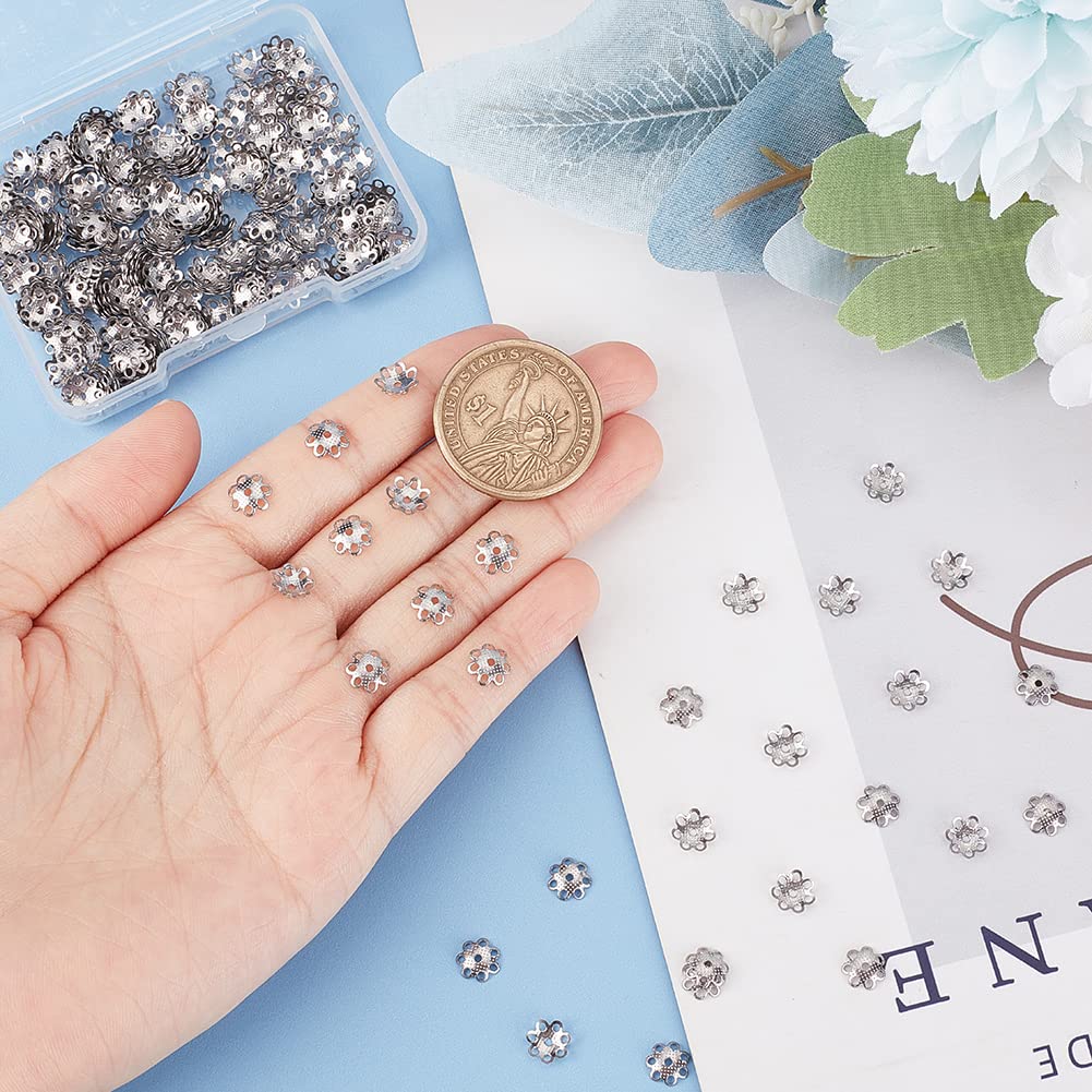 UNICRAFTALE 300pcs 1mm Hole 304 Stainless Steel Spacer Bead Caps Multi-Petal Flower Spacer Beads Hollow Bead End Caps Metal End Charm Caps Loose Beads for Jewelry Making - Image 2