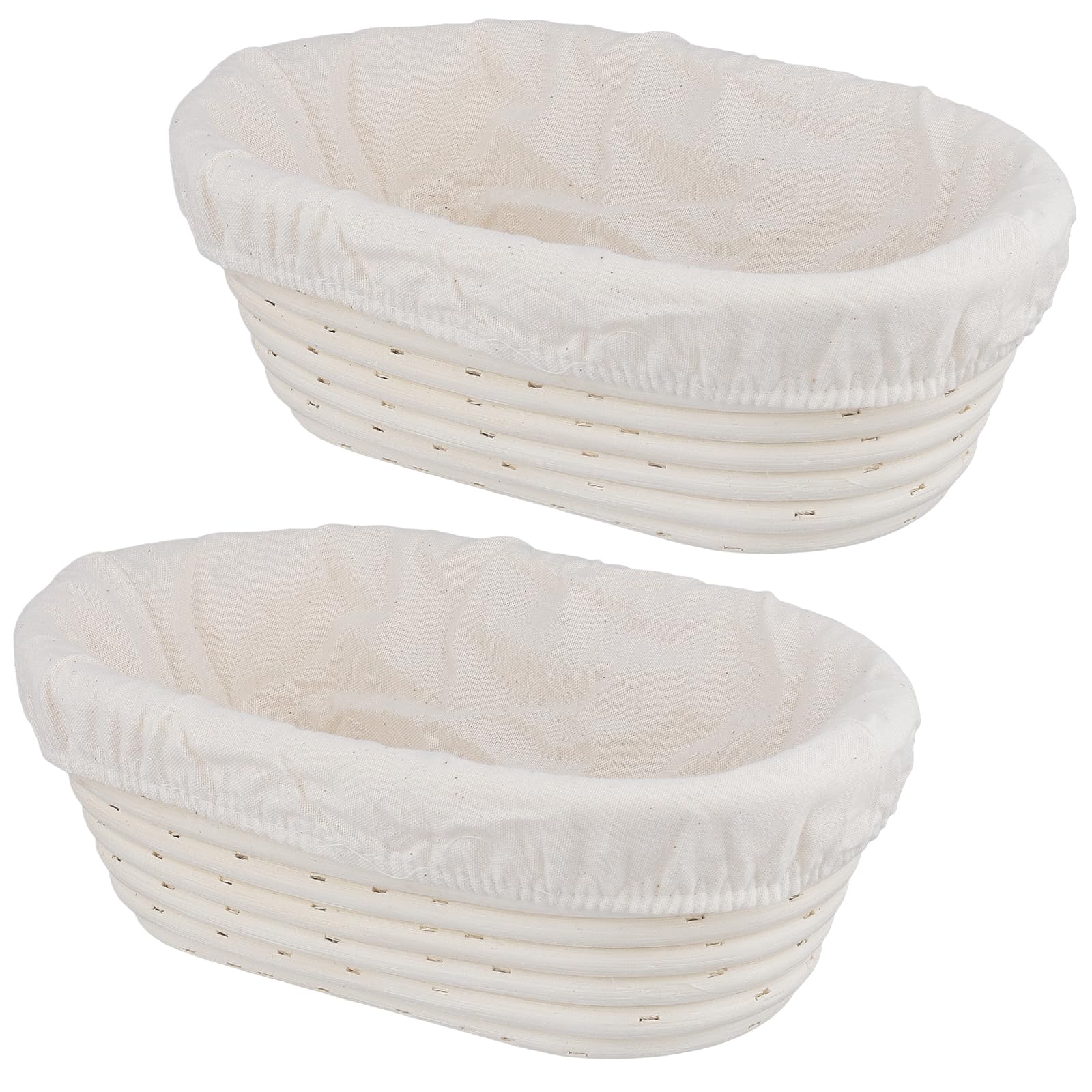 Lot de 2 paniers de fermentation ovales de 25 x 15 x 8 cm avec insert en lin - Corbeille à pain ovale en rotin naturel pour pain fait maison