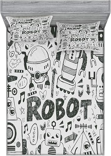 Miniatura 243 de Ambesonne Juego de sábanas bajeras y fundas de almohada occidentales, sombrero de vaquero con temática del salvaje oeste y cuerda de ganadería vieja