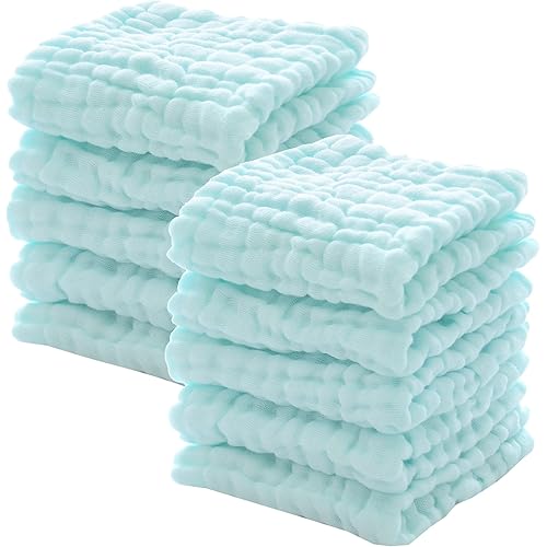 MUKIN Baby Washcloths - Natural Cotton Baby Wipes - Soft Newborn Face Towel for Sensitive Skin - 10 Pack 12x12 inches