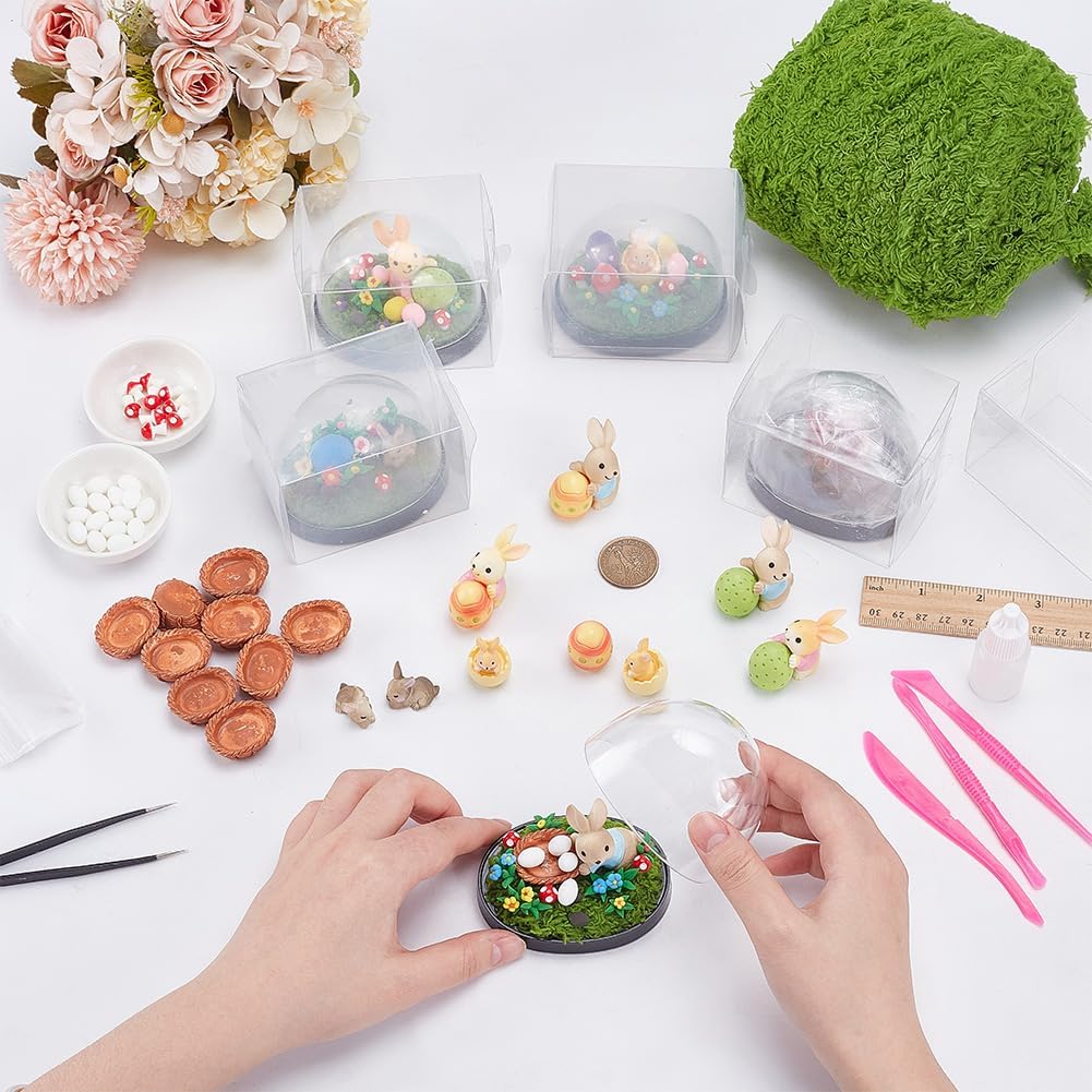WEBEEDY 4 Sets DIY Easter Bunny Egg Snow Globe Art Craft Kits Ready to Make Your Own Rabbit Eggs Mushroom Snow Globe Ornaments, Handmade Gift for Easter Home Desk Office Room Party Decor