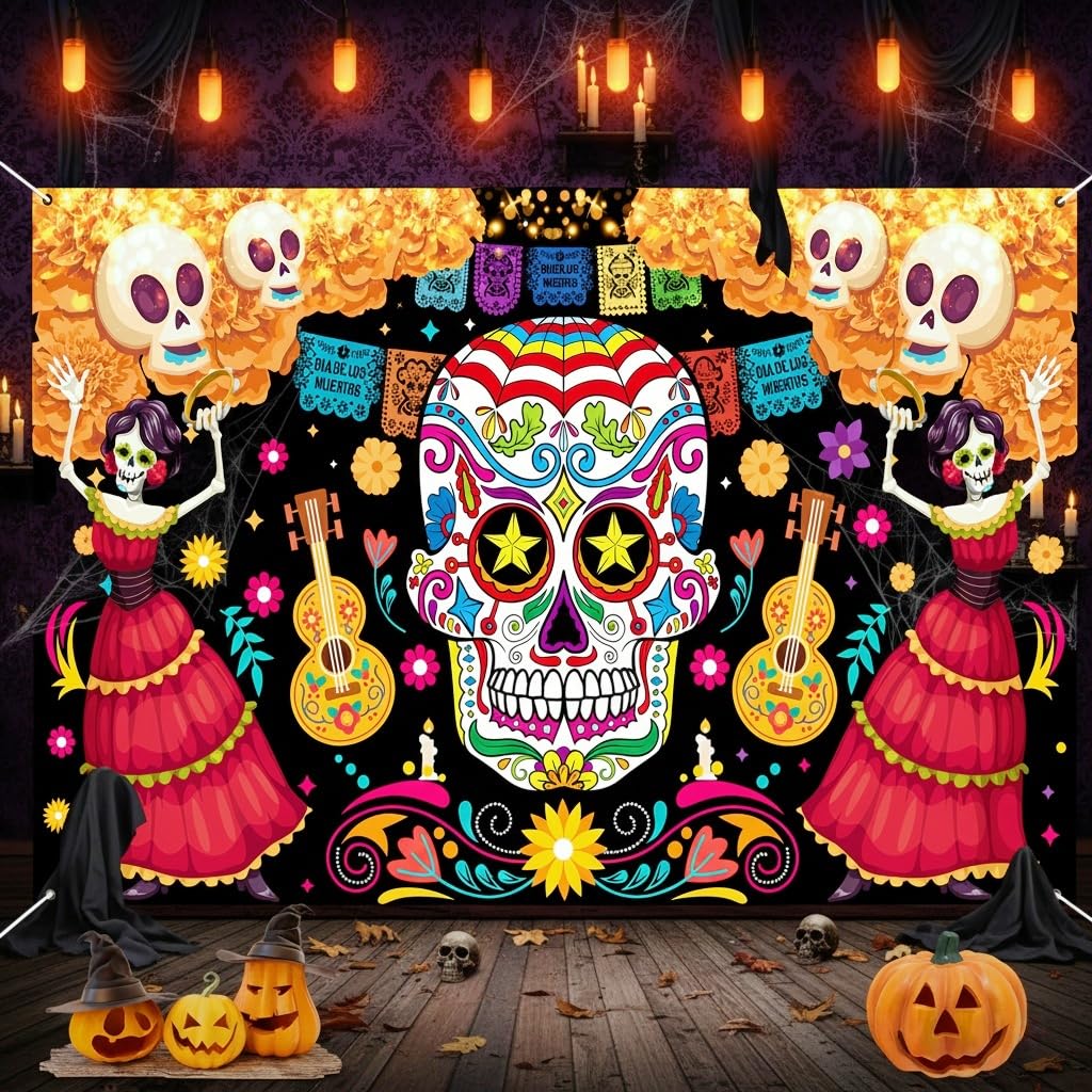 Dia De Los Muertos Banner, Mexico Day of The Dead Signs Halloween Banner Party Decor