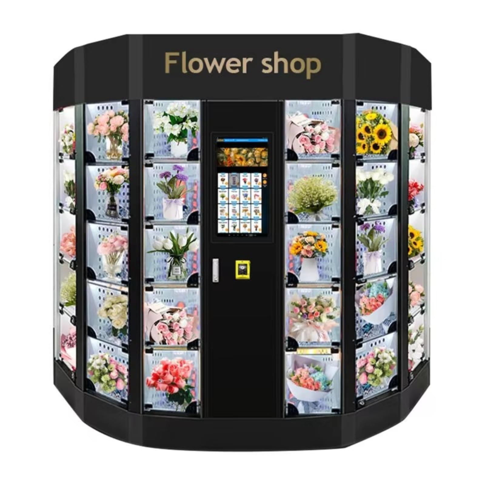24/7 Flower Vending Machine with Flower Cooler & Fridge, Self Service Automated Floral Vending Kiosk, Commercial Bouquet Dispenser Vending Machine for Florist Shops