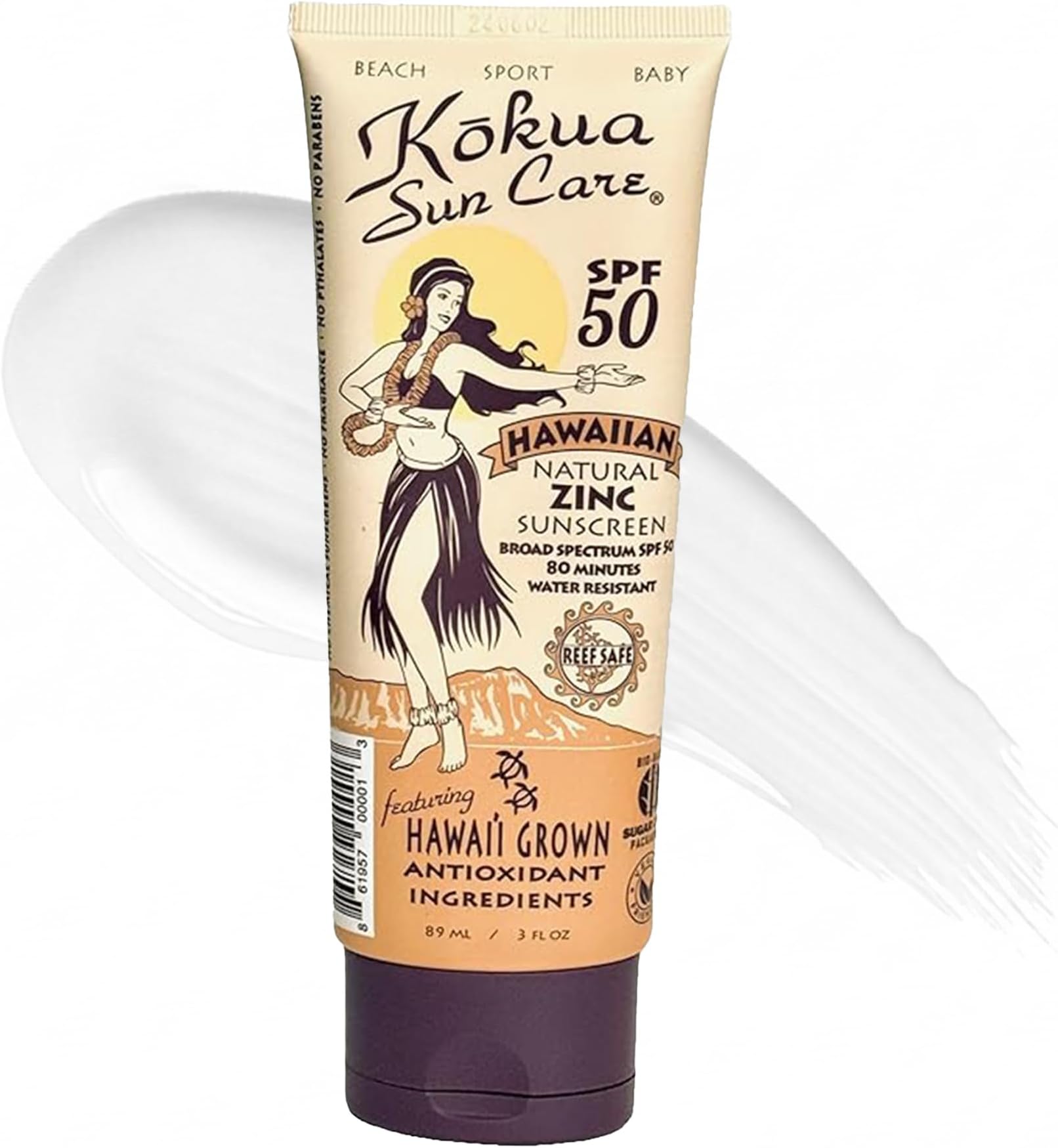 Kokua Sun Care Hawaiian Sunscreen Reef Safe SPF 50 | 3 oz | Zinc Oxide | Mineral Sunscreen | Face & Body | Moisturizing Sun Protection | Water Resistant | Chemical Free | Natural Ingredients