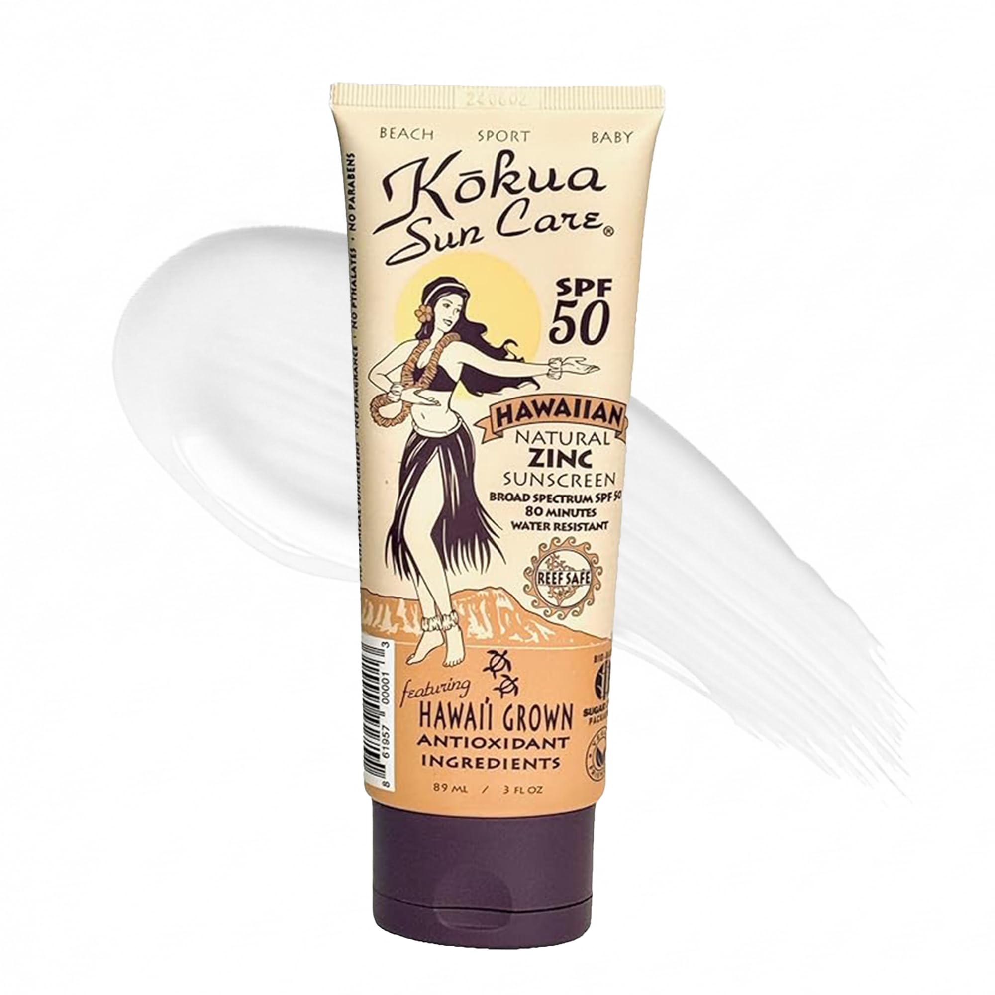 Kokua Sun Care Hawaiian Sunscreen Reef Safe SPF 50 | 3 oz | Zinc Oxide | Mineral Sunscreen | Face & Body | Moisturizing Sun Protection | Water Resistant | Chemical Free | Natural Ingredients