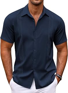 Men's Cuban Guayabera Shirt Short Sleeve Button Down Shirts Casual Summer Beach Shirts