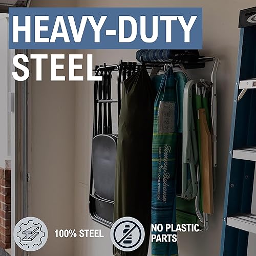 Miniatura 14 de StoreYourBoard Estante de almacenamiento para sillas individual: estante plegable resistente para organización de garaje, soporta 50 libras, perchas