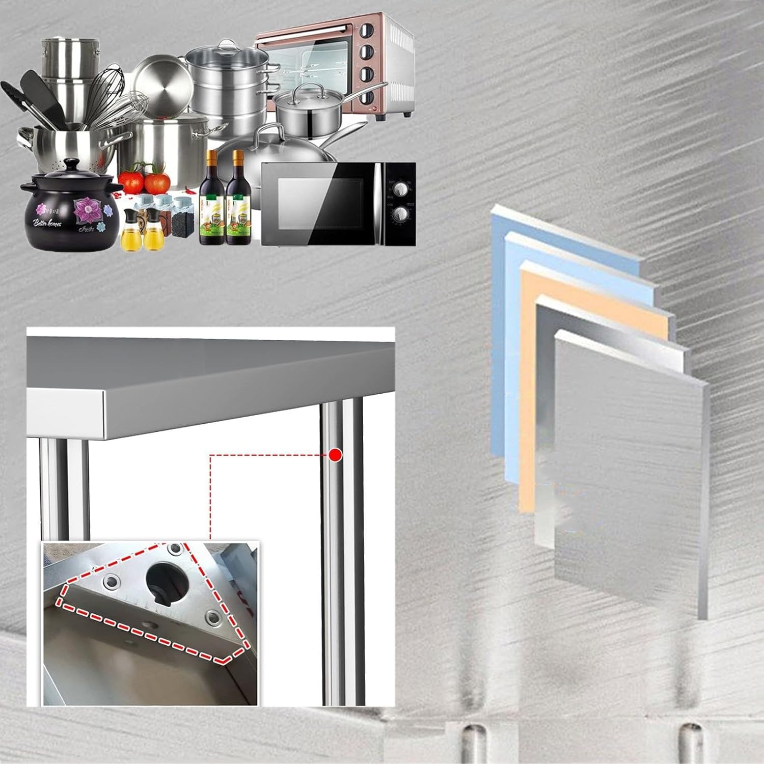 Single-Tier Stainless Steel Workbench Floor-Standing Open Storage Rack Multi-Functional Kitchen Packing Station Adjustable Legs Easy Installation Metal Prep Table(L50xW40xH80cm/19.7x15.7x31.5”)