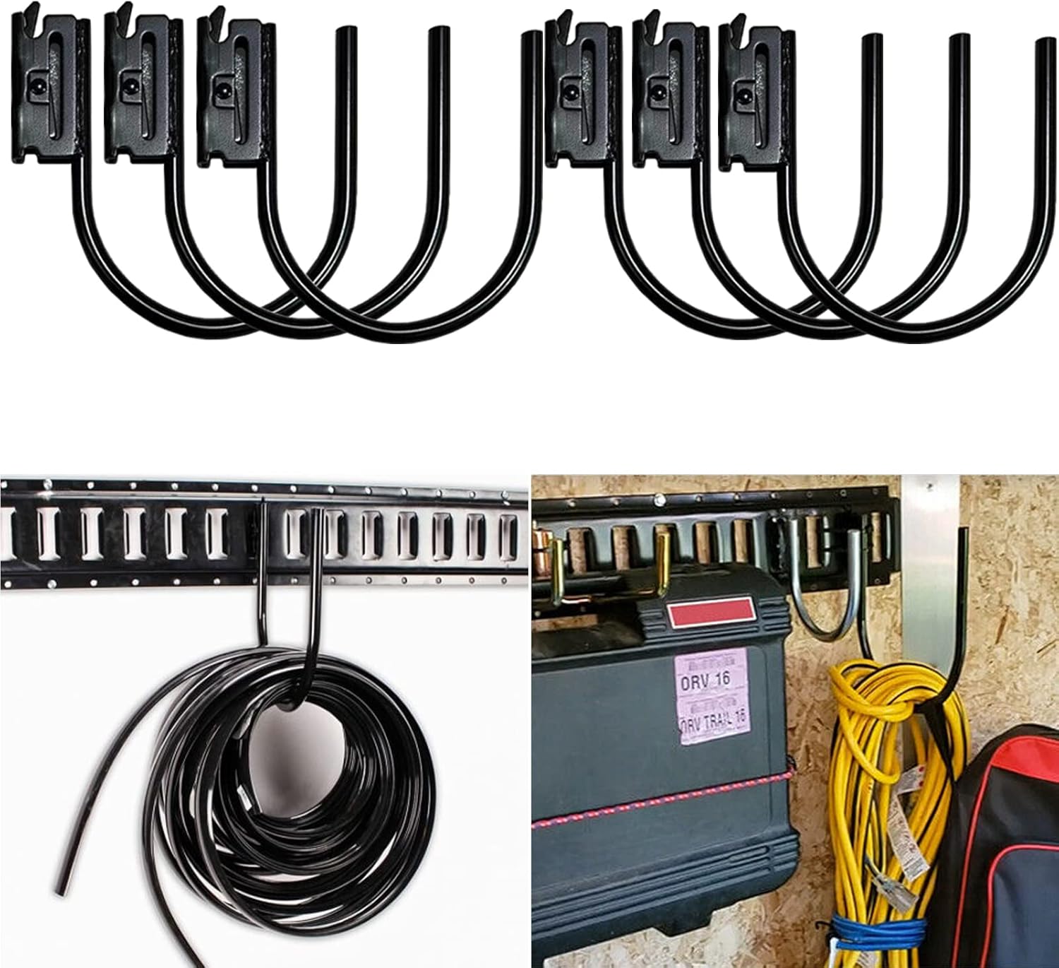 6 Pack E-Track J-Hooks Heavy Duty 5 in J Hook Fitting with Spring Fitting Attachments, Enclosed Trailer Cargo Management Use as Shelf Bracket,Pickup,Cargo Van,Semi-Trucks Trailer Hang Tools(Black) 4.5in Black