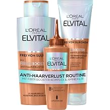 LOr al Paris Fibre Booster Anti-Hair Loss Routine Long Hair Shampoo Conditioner & Serum for Fuller Hair Against Hair Loss Less Hair Breakage Elvital Shampoo + Serum + Conditioner
