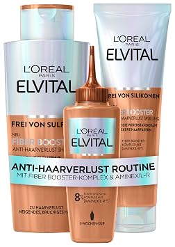 L'Oréal Paris Fibre Booster Anti-Hair Loss Routine Long Hair Shampoo Conditioner & Serum for Fuller Hair Against Hair Loss Less Hair Breakage Elvital Shampoo + Serum + Conditioner