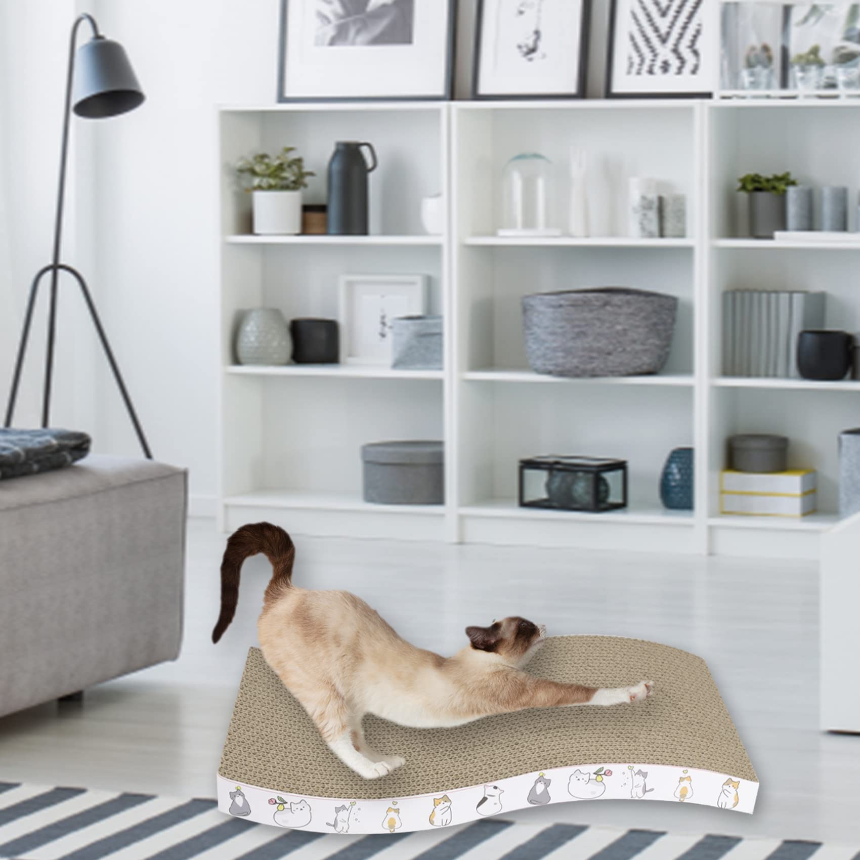 PatiencET Rascador de cartón para gatos, Rasqueta, 4 unidades, almohadilla reversible para rascar con textura curva, diseño duradero para gatos interiores, tumbonas, sofá