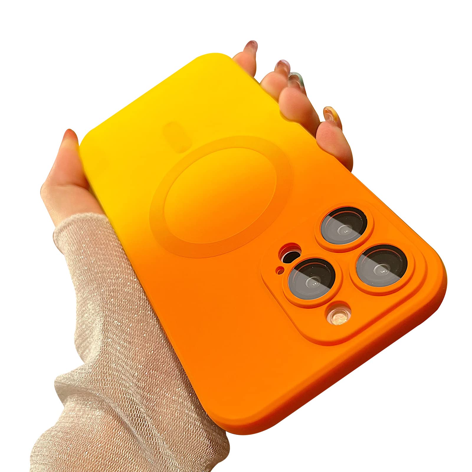Compatible with iPhone 13Pro Phone Case[Compatible with Magsafe] Gradient Color Design TPU Silicone Shockproof Non-Slip with Camera Lens Protector Phone Case(Orange Yellow)
