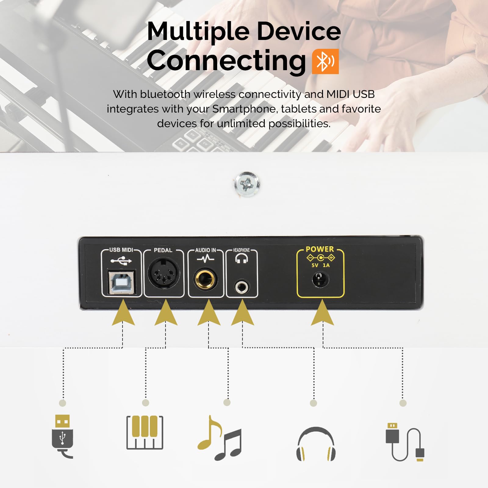 LALAHO E-Piano 88 tasti pesati, pianoforte digitale per principianti, tastiera piano con unità 3 pedali, MIDI-USB, doppio Bluetooth, altoparlanti stereo, 128 toni e ritmi, bianco