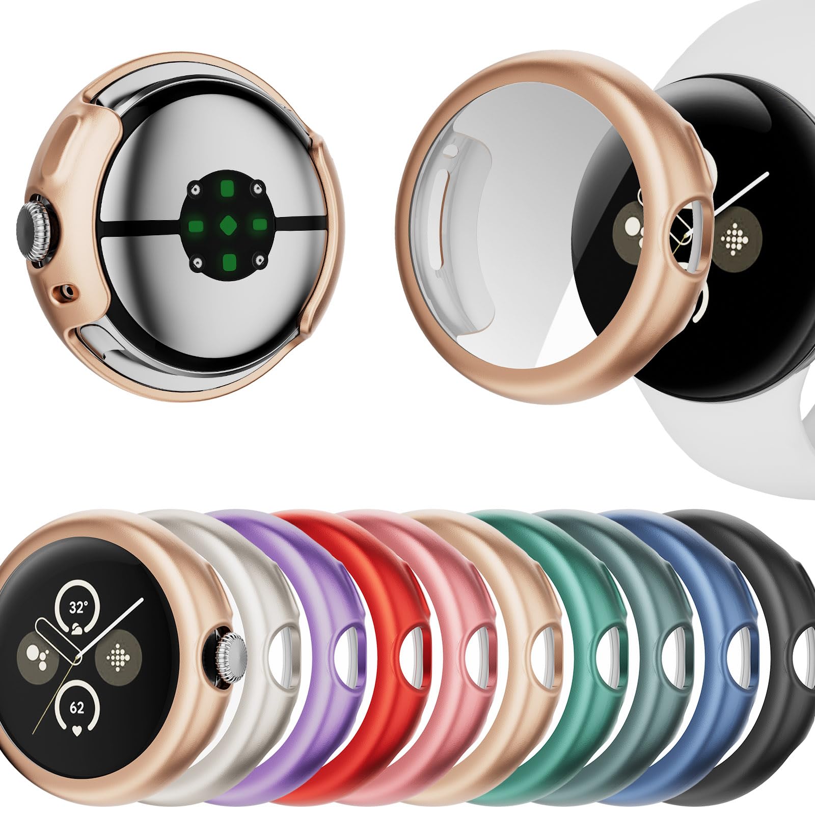 Soft Matte Cases Compatible with Google Pixel Watch 3 41mm 2024 & Pixel Watch 2 41mm 2023 & Pixel Watch 41mm 2022 Case, Ultra-Clear Screen Protector Protective Face Cover 41mmbAccessories (9 Colors)