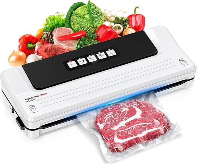 Bonsenkitchen Vacuum Sealer, Food Vacuum Sealers Machine for Sous Vide Cooking, Dry & Moist Food Modes, Food Preservation with Vacuum Bags, VS2000 (White)