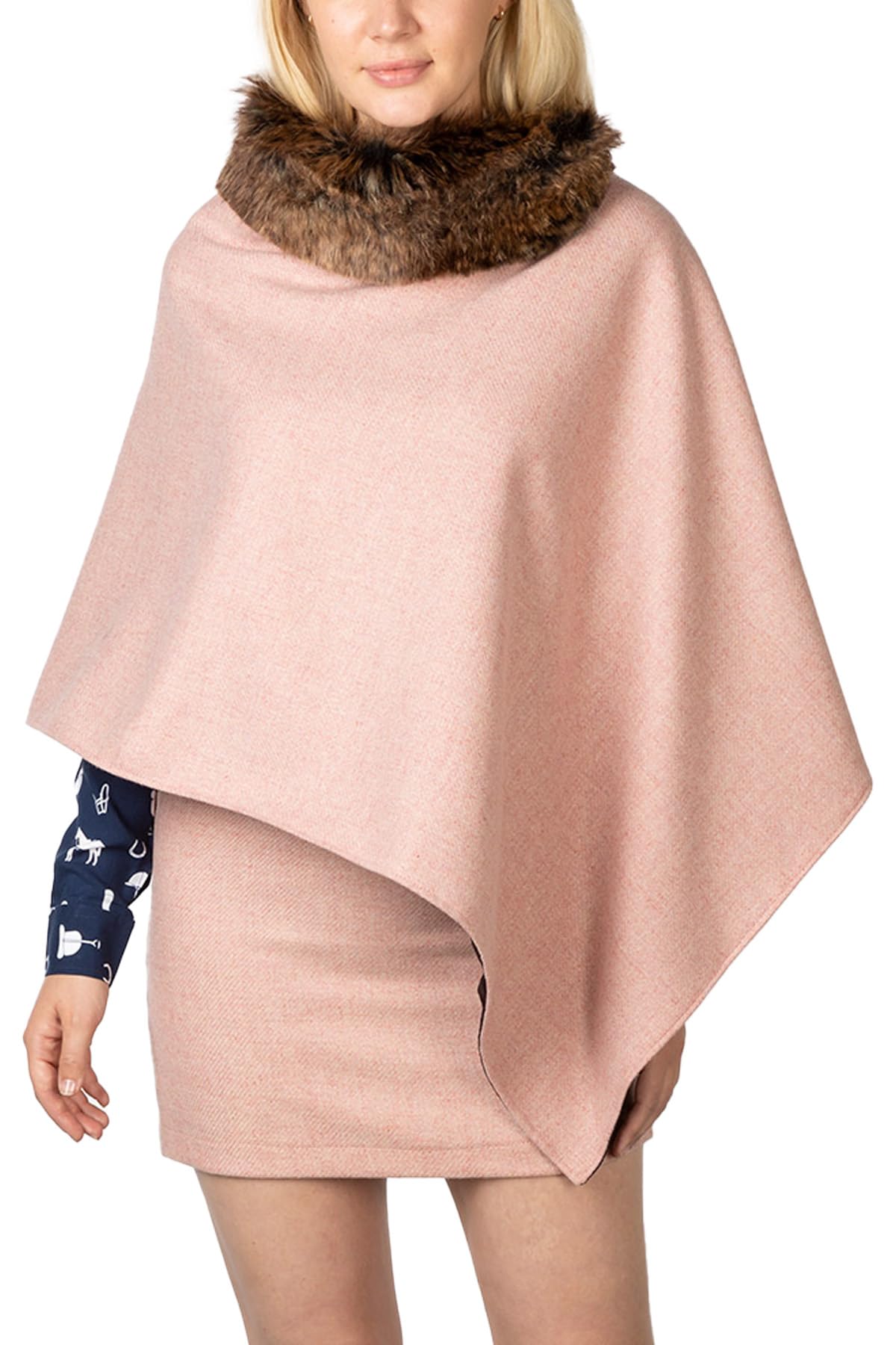 Rydale Women's Speckled Pink Tweed Poncho British Made Wool Ponchos Cape Shawl Country (Uk, Alpha, One Size, Regular, Regular, )