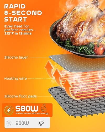 Miniatura 3 de Tapete de calentamiento de alimentos extra grande de 580 W (XXXL 40 x 15 pulgadas), bandeja de calentamiento eléctrico de silicona para fiestas,