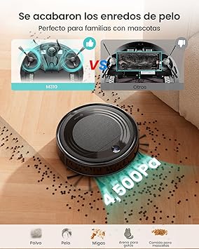 LEFANT Robot aspirador M310, 4500 Pa, superdelgado, con prevención precisa de obstáculos, tiempo de funcionamiento de 180 minutos, filtro HEPA, aspiradora robot WiFi para pelo de animales, alfombras y2