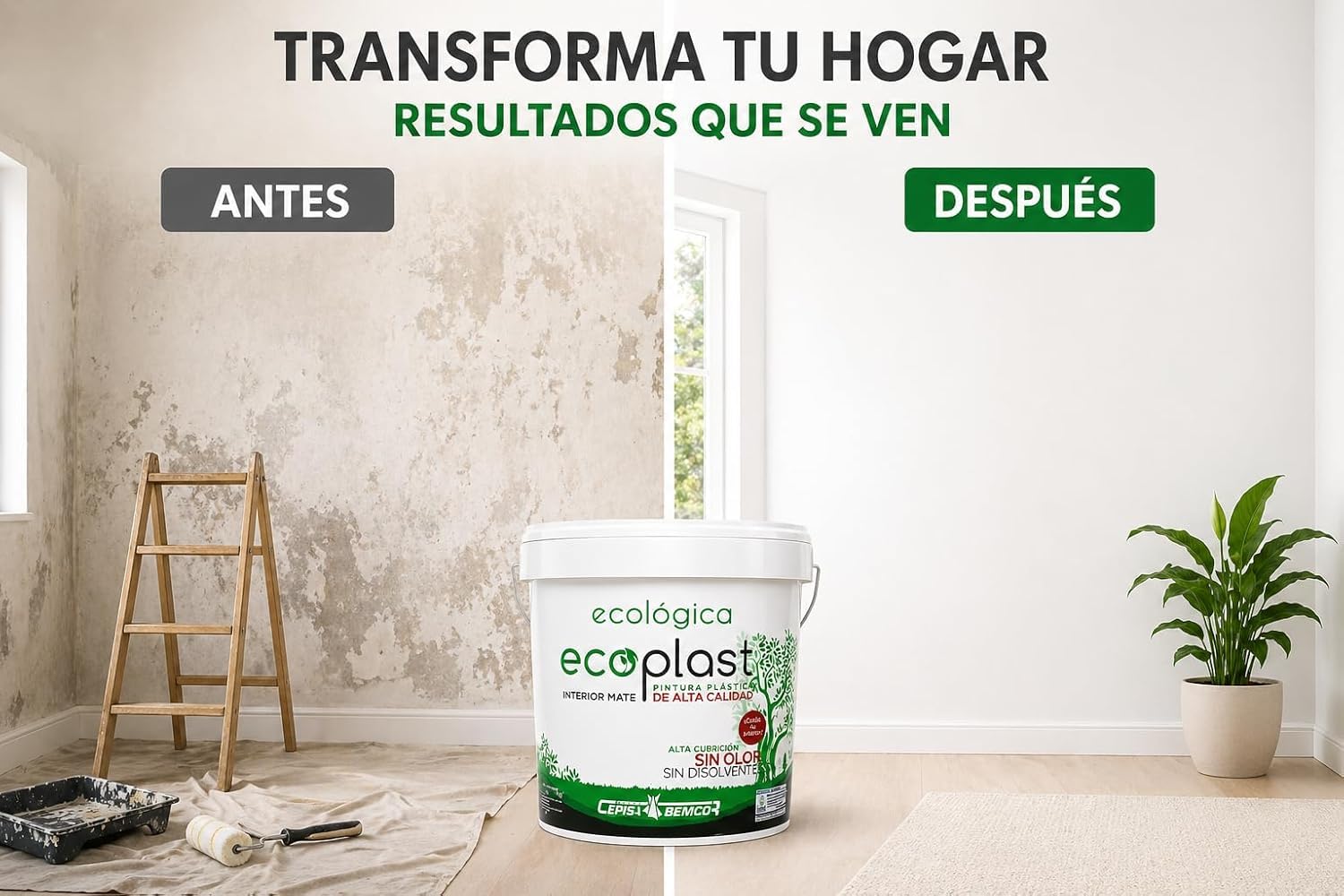 CEPLAST Kit Pintura Ecológica Interior 4L – Certificado Ecolabel, Sin Olor y Baja Emisión, Incluye Rodillo, Cubeta y Accesorios – Pintura Blanca Mate para Hogar Saludable