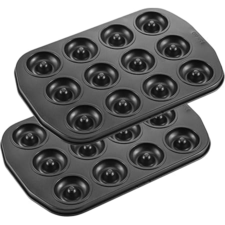 CHEFMADE Donut Pan, Nonstick Mini 12 Cavity Ring Doughnut Pan for Baking, Set of 2