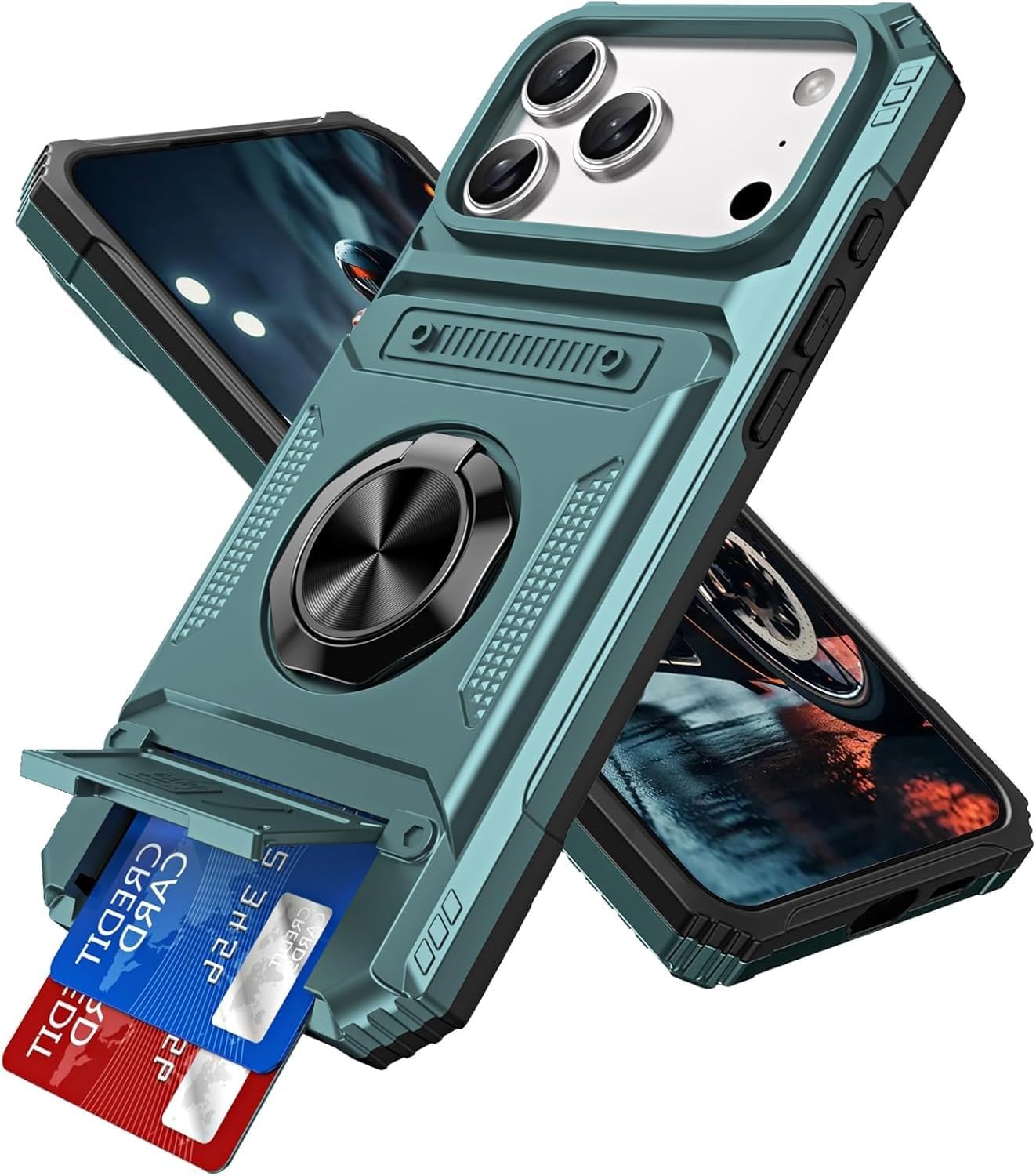 Generic Compatible for iPhone 16E (Color: Dark Green) Card Holder Case, Rigid Silicone Back