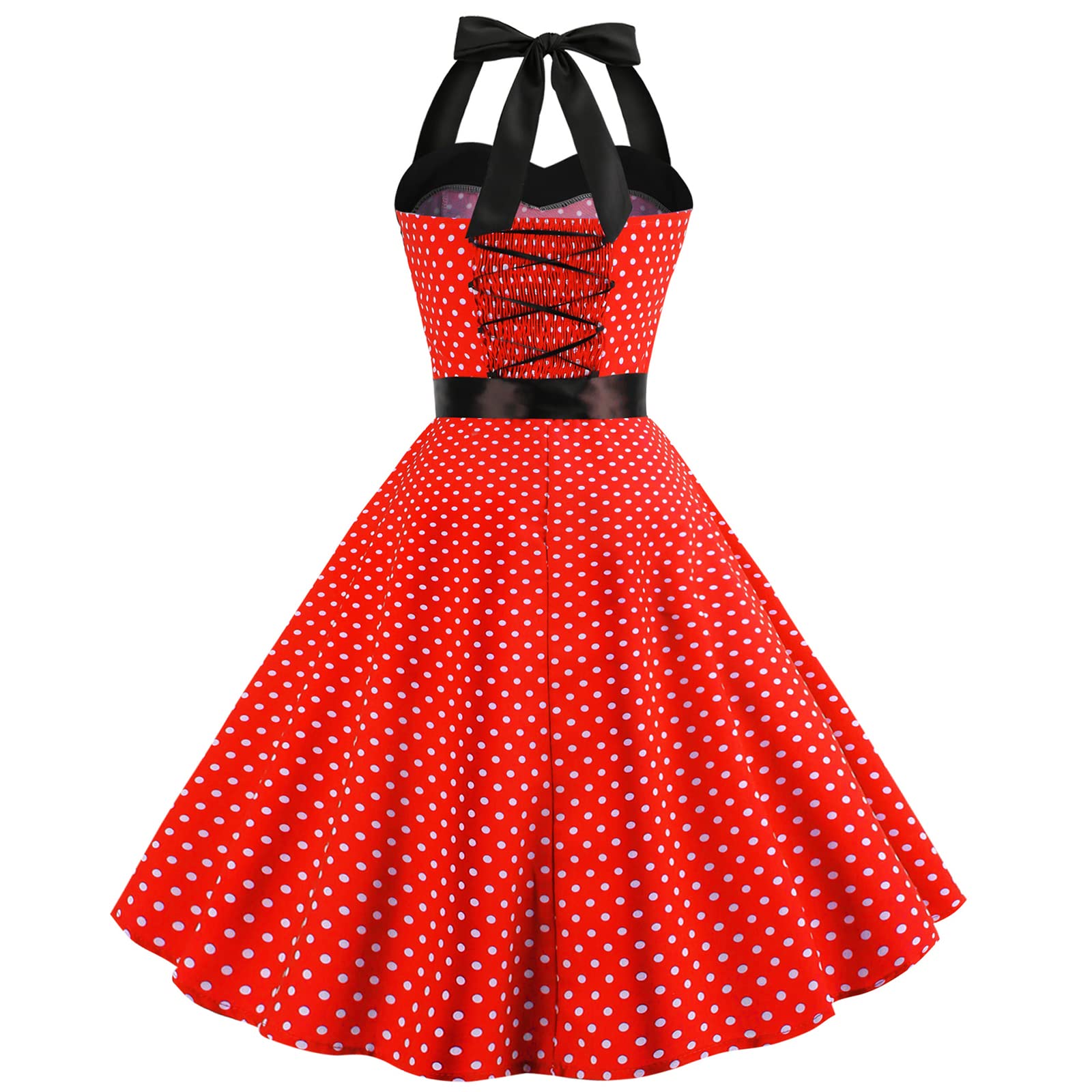 Robe Vintage Années 50 Femme Retro Rockabilly Pin Up Élégante Robes sans Manche Dos Nu Décolleté en Cœur Polka Dot Trapèze Mariage Cocktail Soirée Fête Cérémonie Décontractée au Genou Midi S-XXL