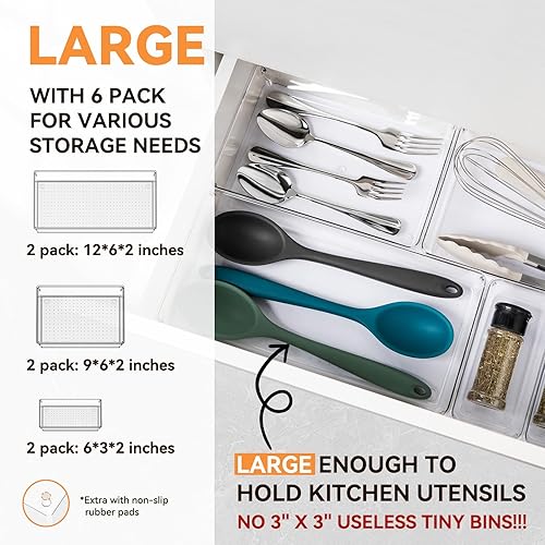 Miniatura 2 de 25 bandejas organizadoras de cajones de plástico transparente extra resistentes con 100 almohadillas antideslizantes, organizadores divisores de