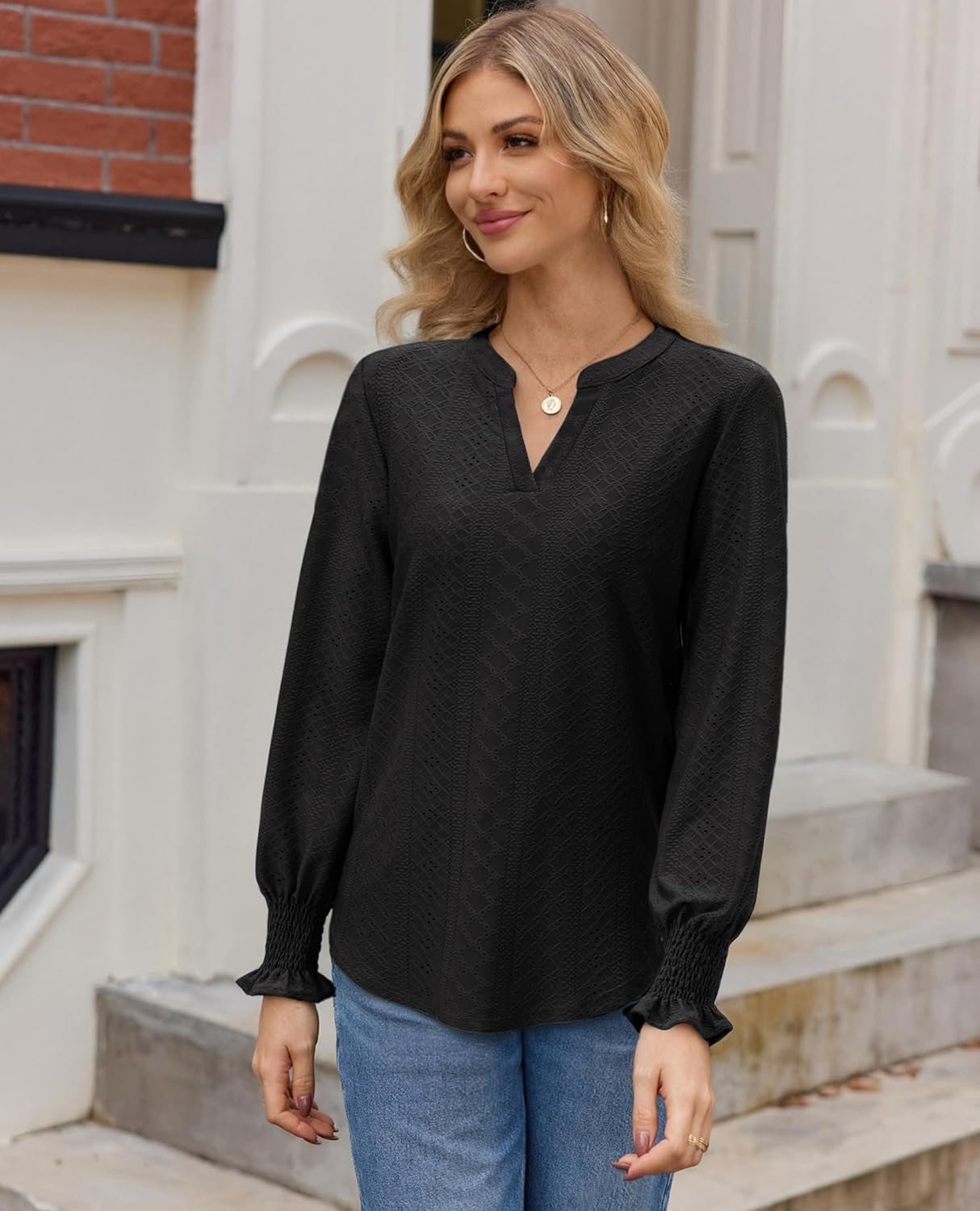 siliteelon Womens V Neck Tunics Fall Tops Long Sleeve Lace Dressy Casual Blouse Cute Ruffle Business Work 2025 Trendy TShirts - Image 3