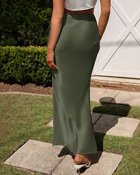 Buy Outoshe Women's Satin High Waisted Maxi Skirts Hidden
