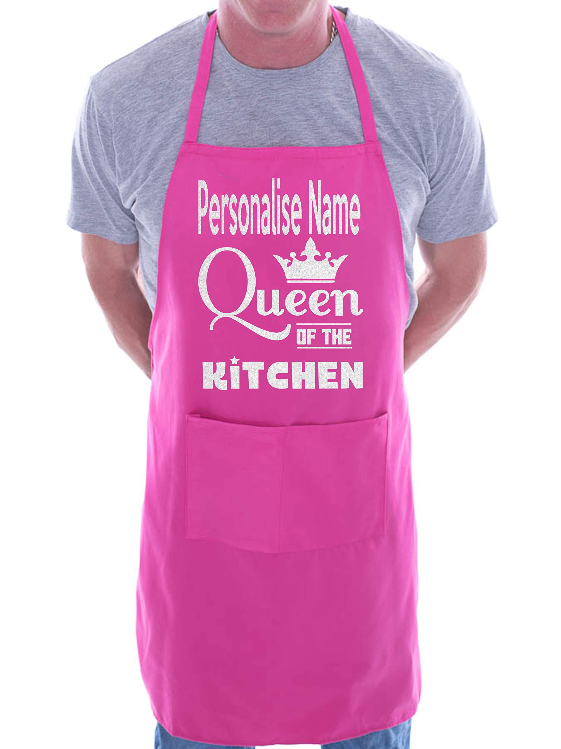 Print4U Queen Of The Kitchen Personalise Name Here Personalised Chef BBQ Apron Pink