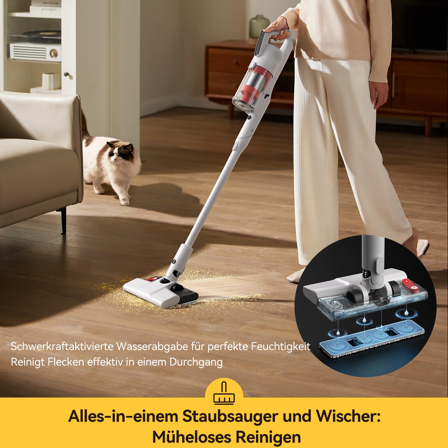 Deerma DEM-T20W Kabelloser 2-in-1 Staubsauger mit Wischfunktion, 180W Leistung, HEPA-Filter, Leichtes Design, Weiß