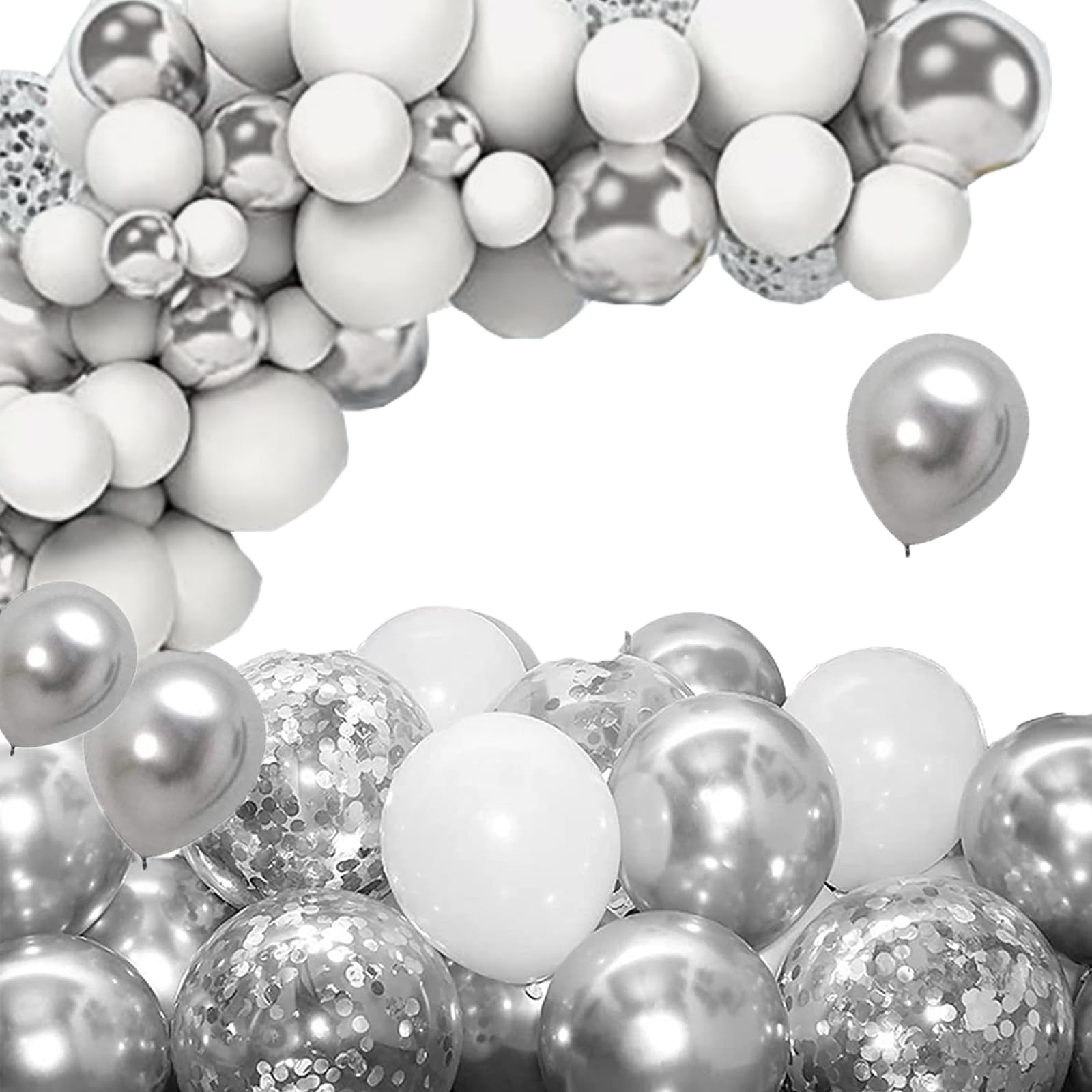 Eterspr 100 Plata Confeti Metálico Blanco Globos, Guirnaldas de Arco de Globo, Arco Globo Plata, para Decoraciones De Fiestas, Decoraciones NavideñAs (Plata Metalizada)