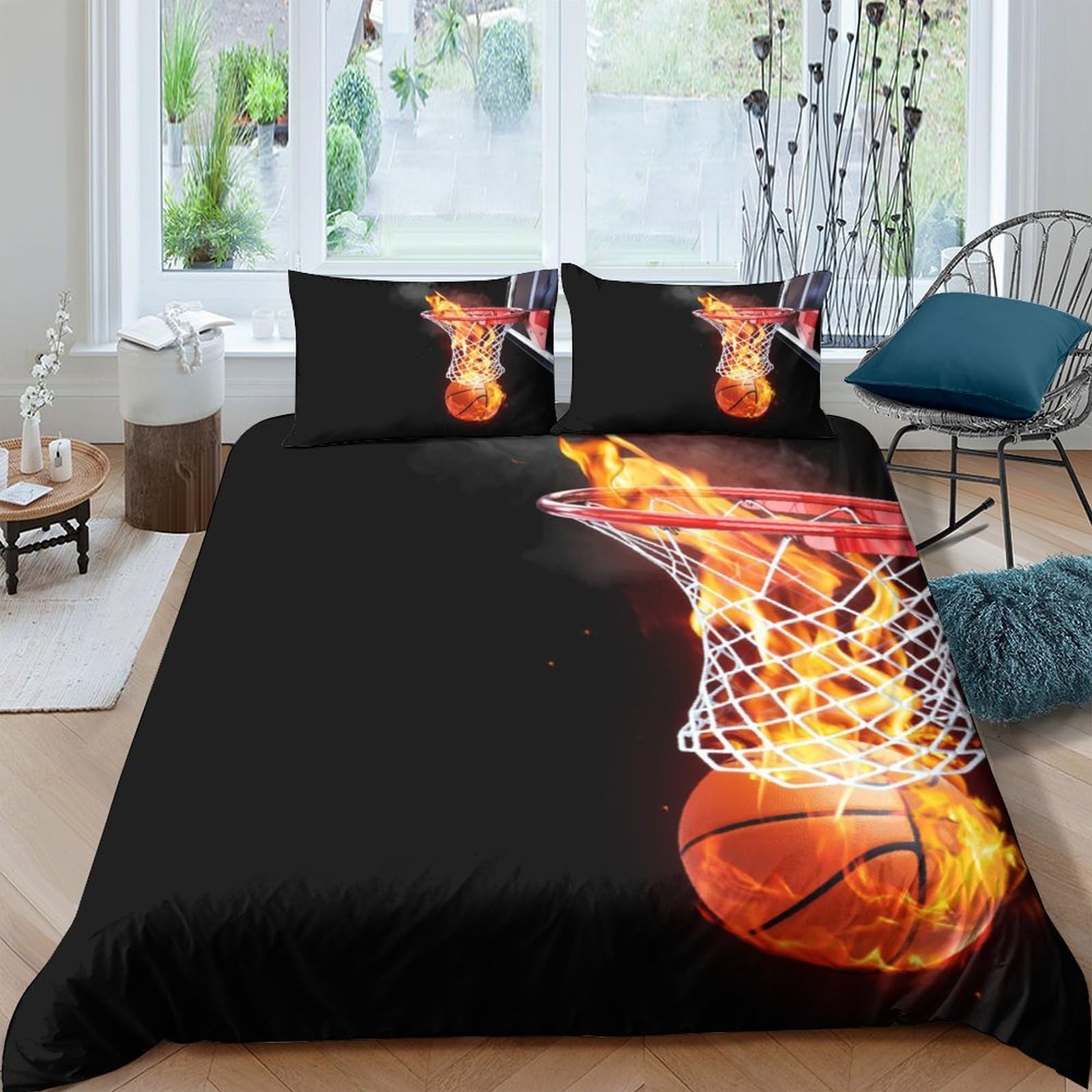 Ctjqhvkz Style-7 3D Printed Basketball Fire Slam Fitted Sheet Microfiber Soft Mattress Cover For Bedroom Dorm Decor Protection Single（135X200cm）