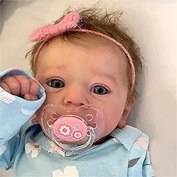 QIYANER 48cm 1.5kg Bebê Reborn Realista,Boneca Bebe Reborn Silicone Realista,Com Tiara Rosa Abrir Os Olhos Roupas Azuis Lavável Reborn Baby Vinil Corpo Inteiro,Olhos azuis