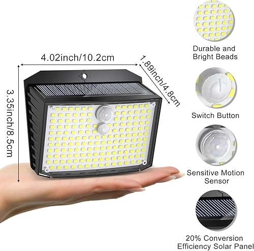 Miniatura 7 de Katipeal Luces solares con sensor de movimiento para exteriores, 10 unidades158 LED3 modos Luces superbrillantes para valla con impermeabilidad