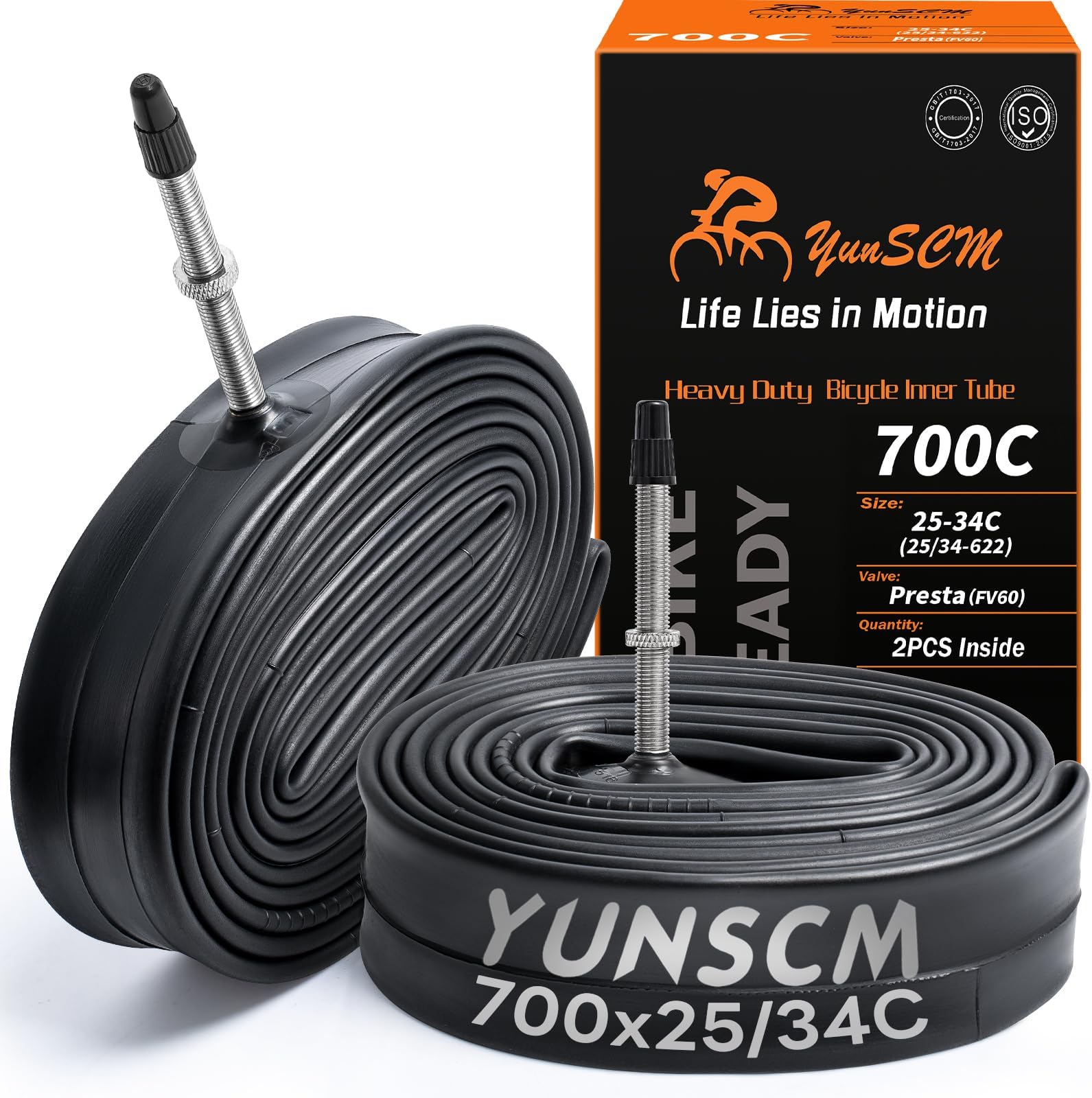 700C Heavy Duty Bike Tubes 700x25C/26C/28C/32C FV60 Presta Valve (25/34-622) 700C Bicycle Inner Tubes Compatible with 700x25C 700x26C 700x27C 700x28C 700x30C 700x32C 700x34C Bike Tire Tubes 2-PCS