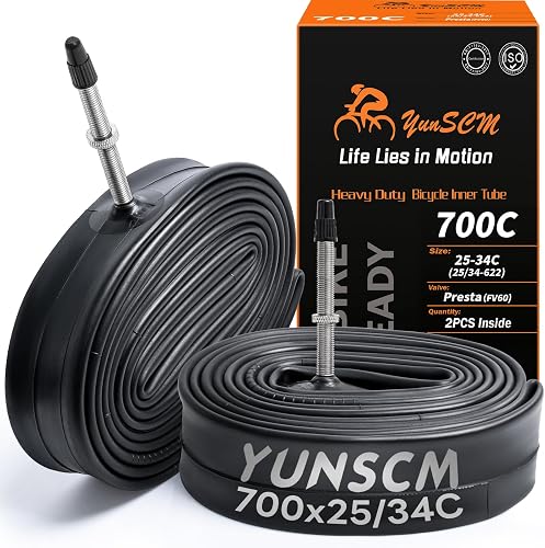 YunSCM 700C Bike Tubes 700x25C 700x28C 700x32C Bicycle Tubes 700 X 25/32C (25/32-622) FV60mm Long Presta Valve Premium Quality Butyl Inner Tubes 700C Road Bike Bicycle Tire Tubes 2-PCS