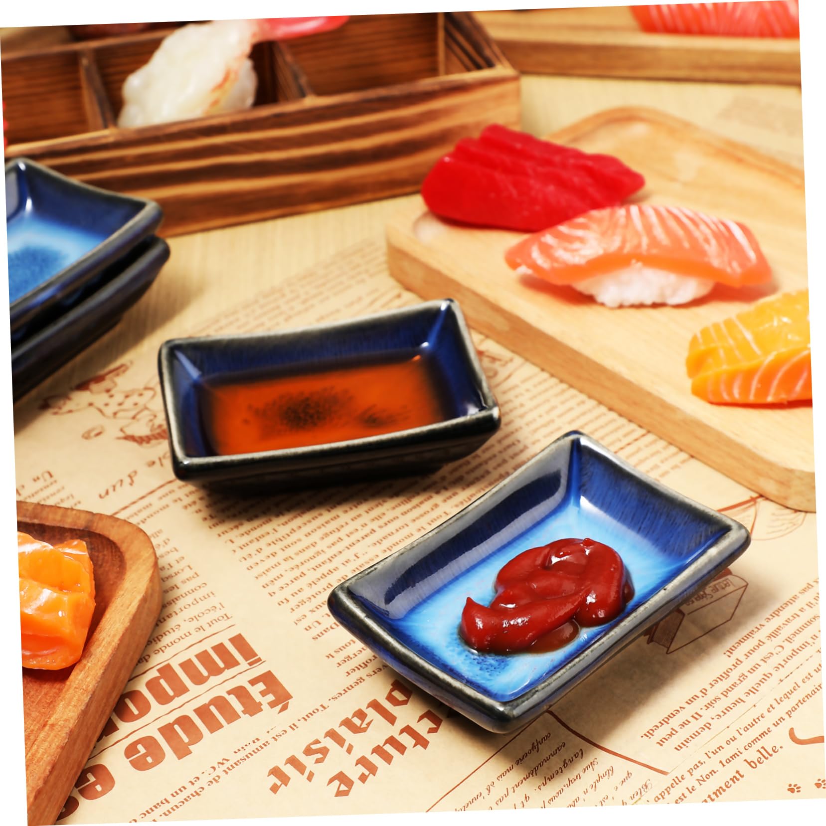 FUNOMOCYA Ceramic Sauce Dishes Set of 4 Japanese Style Dipping Bowls Retro Design for Soy Sauce Easy to Clean