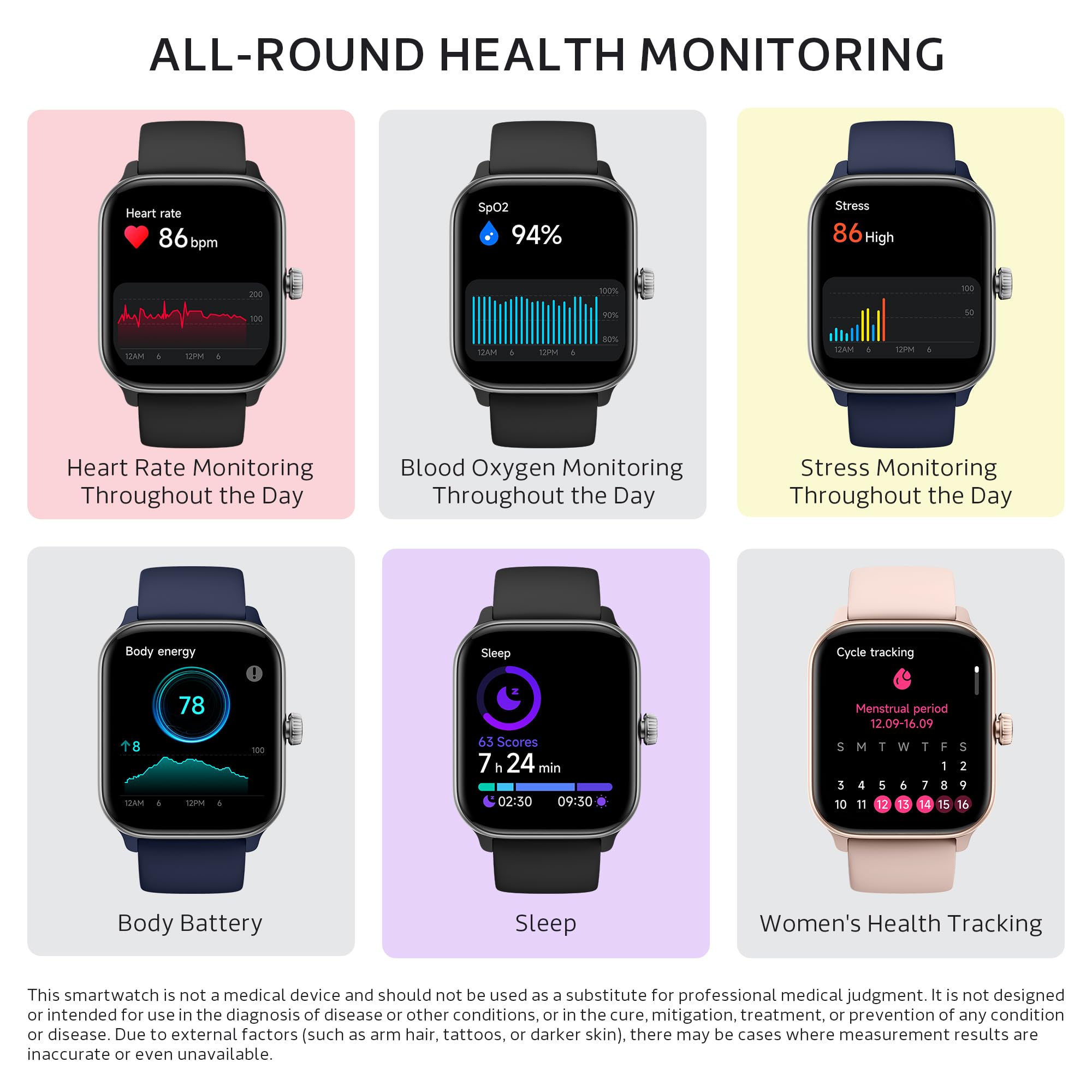 OCTANDRA Orologio intelligente Pulse 2 VeryFit per uomo e donna, Alexa con schermo AMOLED integrato da 1,8 pollici IP68, fitness tracker, energia corporea, frequenza cardiaca, saturazione di ossigeno,