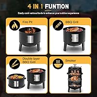 Vista 5 de MASTER COOK 16 inch Charcoal Smoker, Vertical BBQ Grill, Heavy Duty 4 In 1 Fire Pit with built-in Thermometer & Adjustable Vent System for Backyard