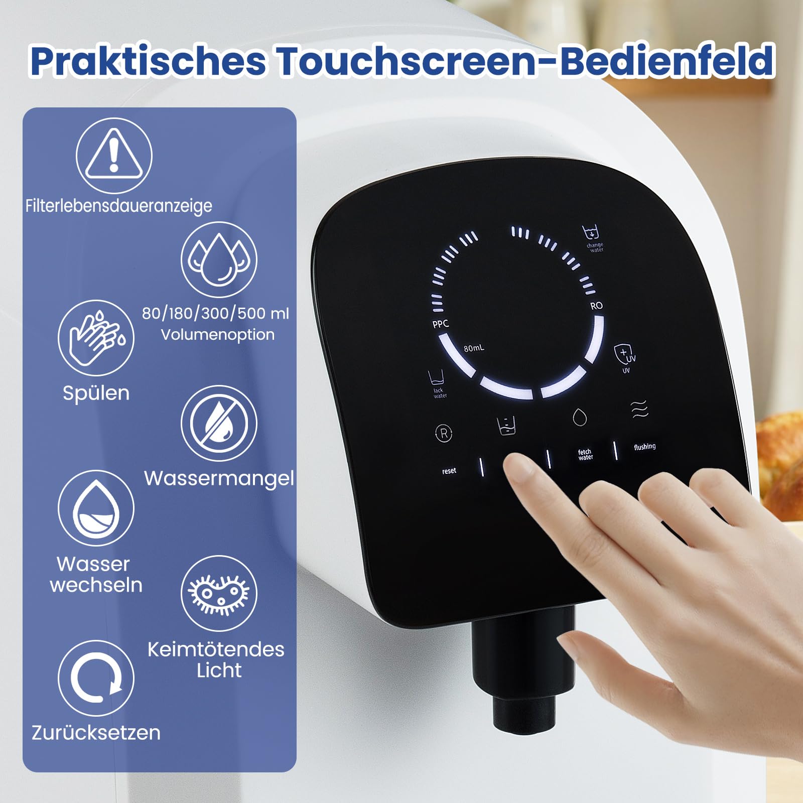 COSTWAY Umkehrosmose Wasserfilter, RO+PPC Wasserfiltrationssystem mit UV-Licht, Umkehrosmoseanlage Trinkwasserfilter für Zuhause, Osmoseanlage 4:1 Rein zum Abfluss (Schwarz)