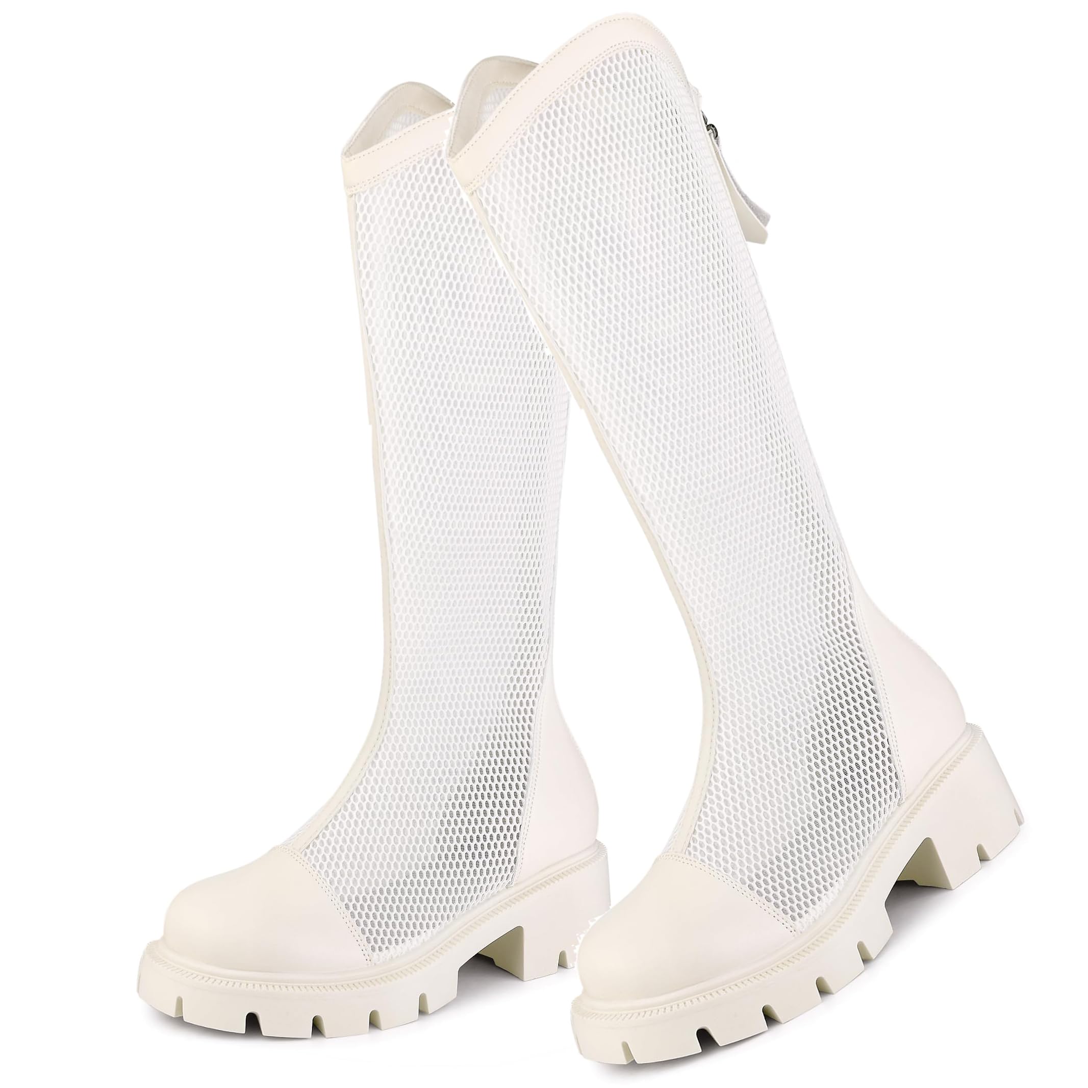 Bottes d'équitation d'été respirantes et creuses à talons hauts de 6cm pour femmes