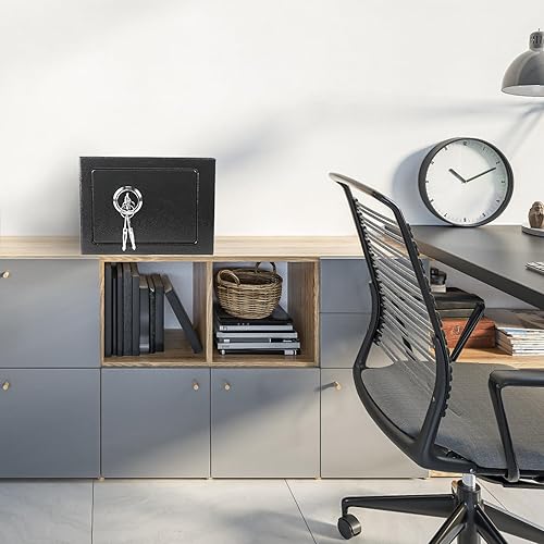 Miniatura 6 de Luwint Caja de seguridad pequeña de acero con llave, uso doméstico general, 9.5 x 9 x 6.5 pulgadas (negro)